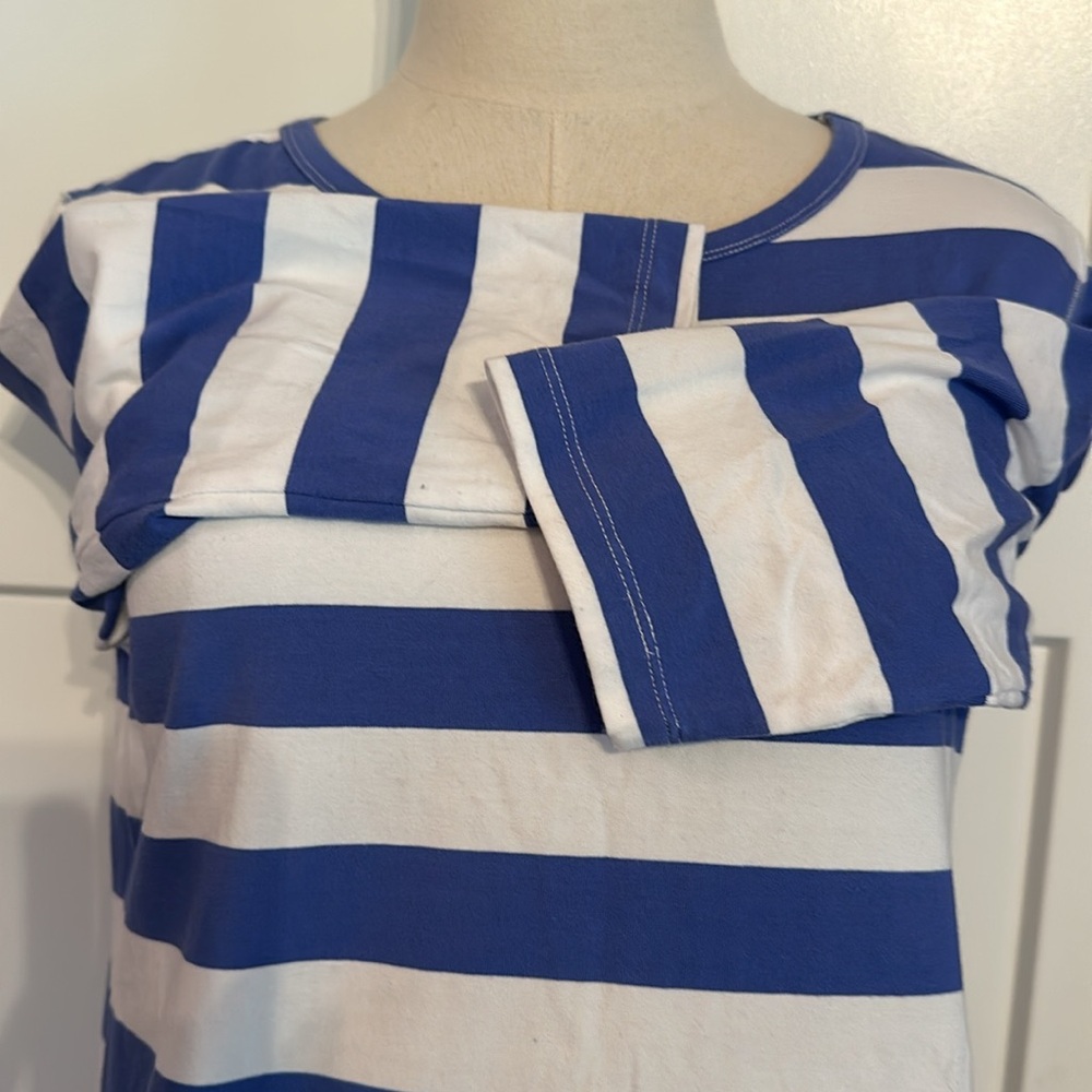 Tyler Boe Alexa white/corsican blue striped 3/4 sleeves cotton blend M dress - Picture 5 of 14